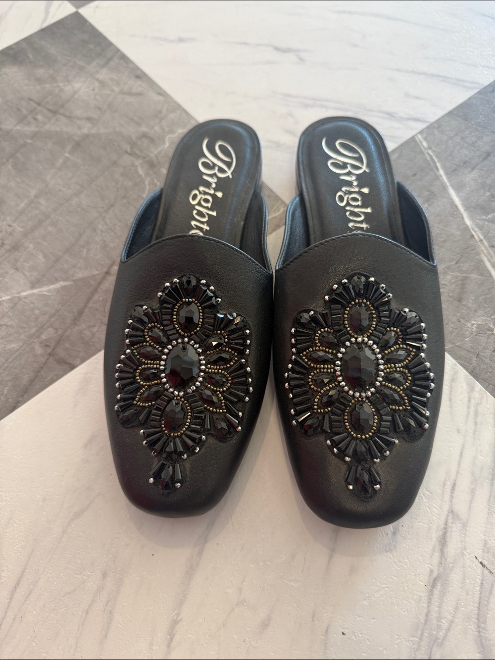 Brighton Black Beaded Embellished Mules